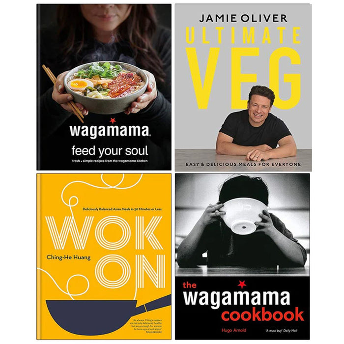 Wagamama Feed Your Soul [Hardcover], Ultimate Veg Jamie Oliver [Hardcover], Wok On [Hardcover], The Wagamama Cookbook 4 Books Collection Set