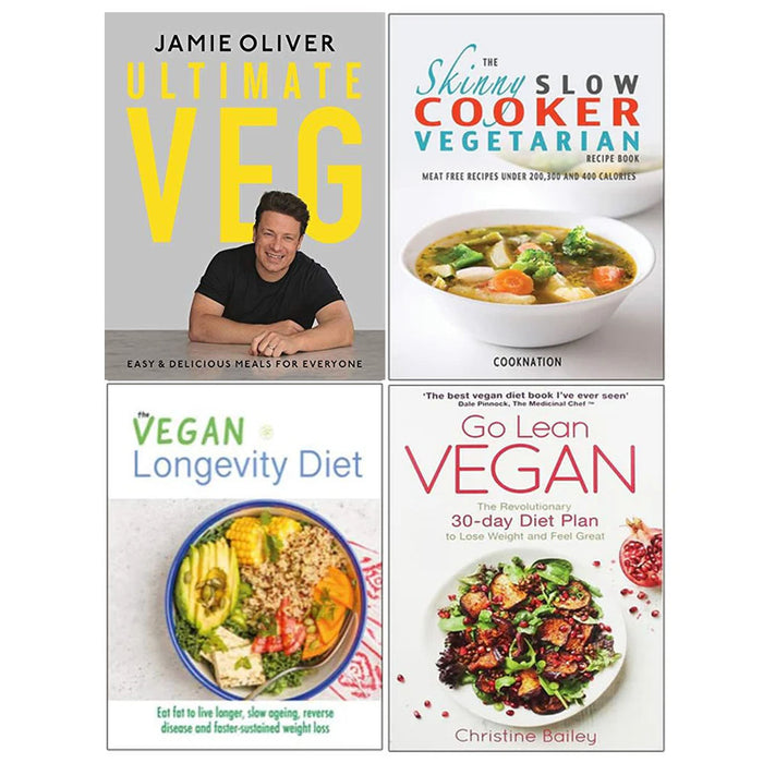 Ultimate Veg, The Skinny Slow Cooker Vegetarian Recipe Book, The Vegan Longevity Diet & Go Lean Vegan 4 Books Collection Set