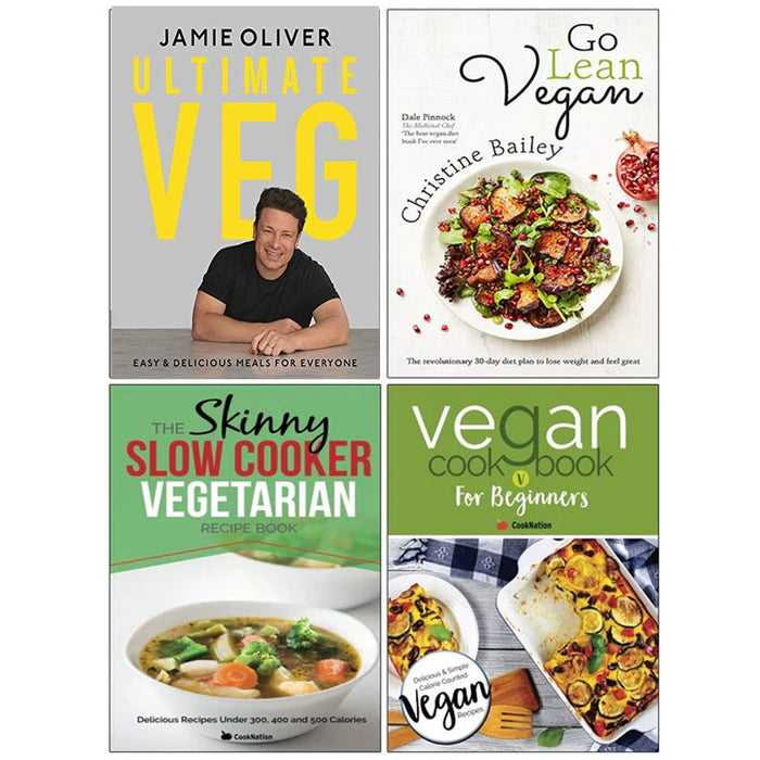 Ultimate Veg Jamie Oliver [Hardcover], Go Lean Vegan, Skinny Slow Cooker, Vegan Cookbook For Beginners 4 Books Collection Set