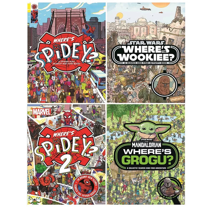 Walt Disney Collection 4 Books Set Where's the Wookiee, Where's Grogu, Spidey