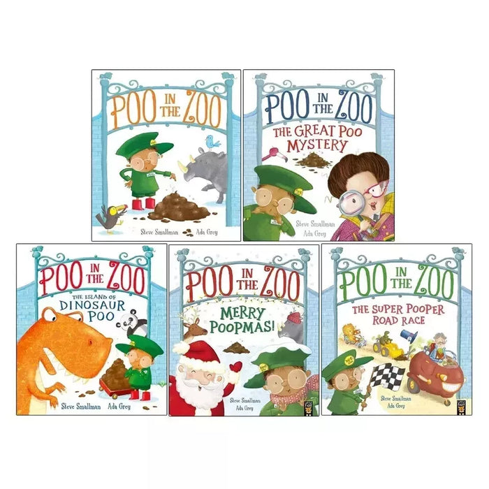 Poo in the Zoo Series 5 Books Collection Set By Smallman & Grey(Poo in the Zoo, Merry Poopmas!, The Great Poo Mystery ,The Island of Dinosaur Poo & The Super Pooper Road Race)