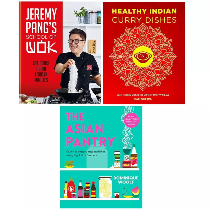 Jeremy Pang School of Wok (HB), Asian Pantry,Healthy Indian Curry Dishes 3 Books Set