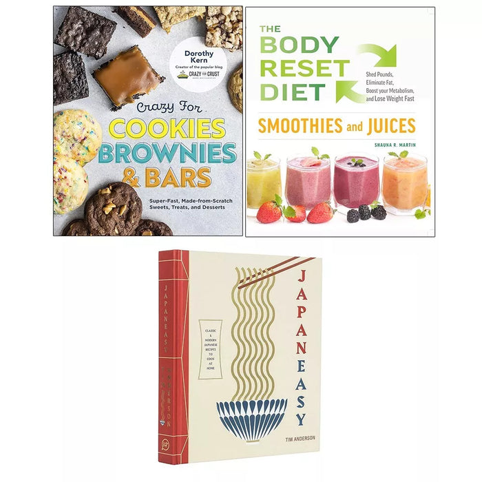 Japaneasy,Body Reset Diet Smoothies Juices,Crazy for Cookies Brownies HB 3 Books Set