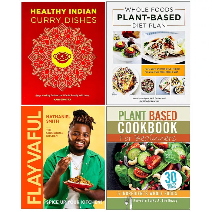 Whole Foods Plant,Healthy Indian Curry Dishes,Flayvaful (HB), Plant Based 4 Books Set