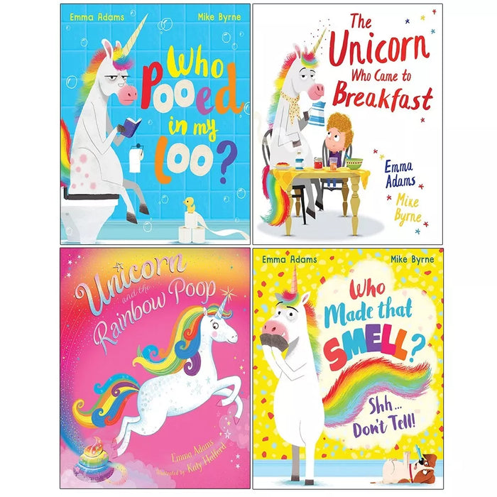 Emma Adams Collection 4 Books Set Who Pooed in my Loo,Made that Smell,Unicorn