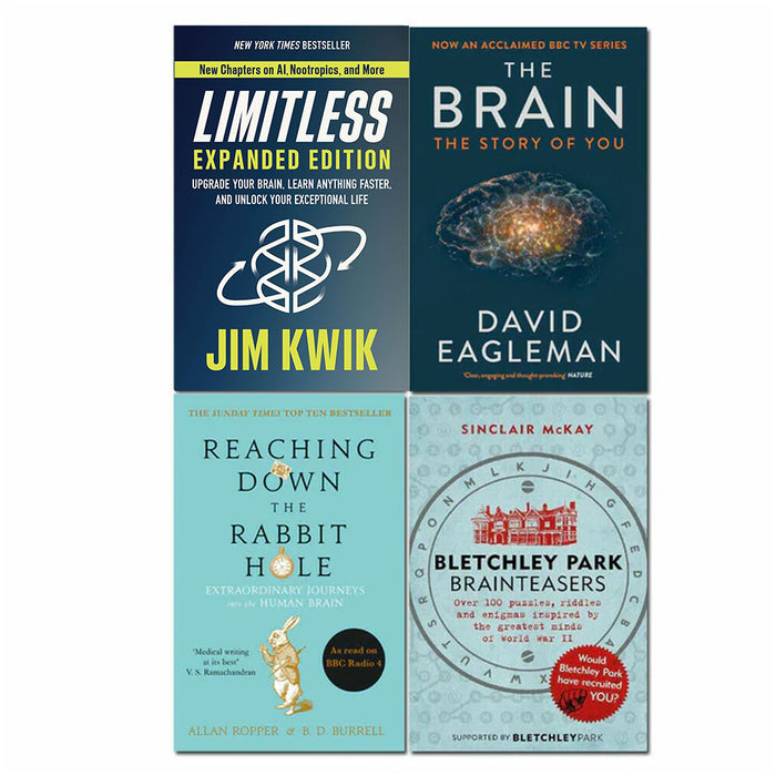 Limitless, The Brain, Bletchley Park Brainteasers, Reaching Down the Rabbit Hole  4 Books Set