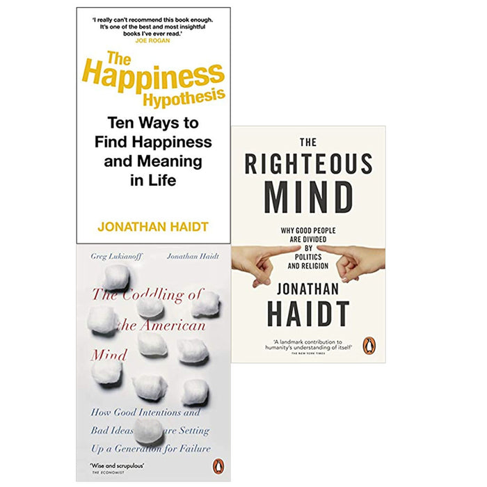 Jonathan Haidt Collection 3 Books Set (Coddling of the American Mind,Righteous Mind,Happiness Hypothesis) - The Book Bundle