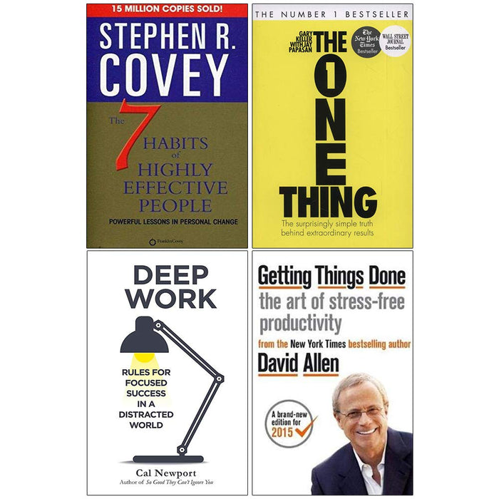 The 7 Habits of Highly Effective People, The One Thing, Deep Work, Getting Things Done 4 Books Collection Set - The Book Bundle