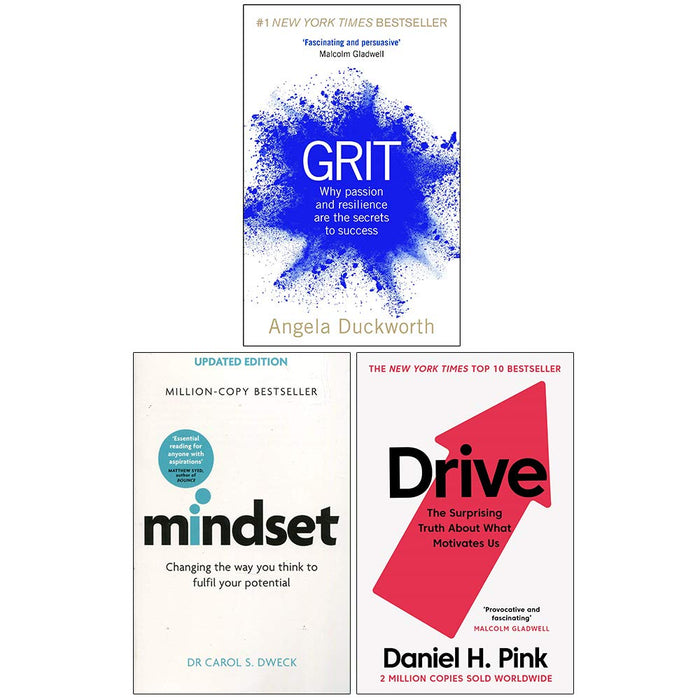 Grit, Mindset Carol Dweck, Drive Daniel H Pink 3 Books Collection Set - The Book Bundle