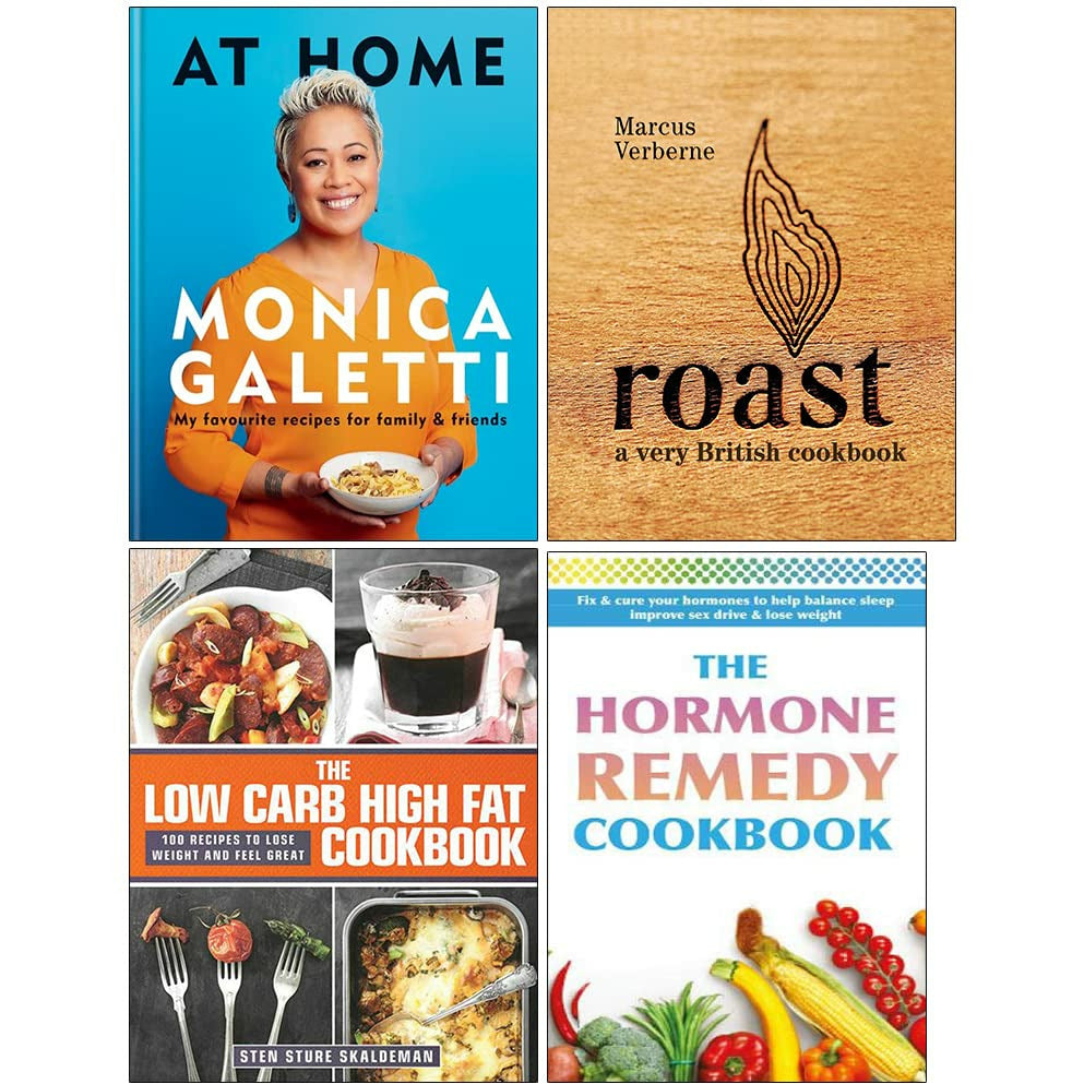 At Home [Hardcover], Roast a very British cookbook[Hardcover], Low Carb  High Fat Cookbook[Hardcover], The Hormone Remedy Cookbook 4 Books  Collection Set | The Book Bundle