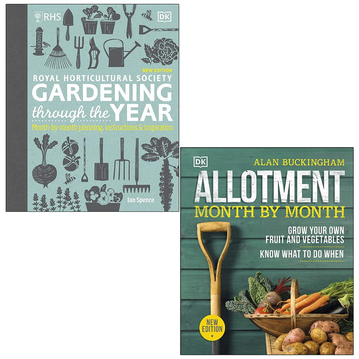 RHS Gardening Through the Year By Ian Spence & Allotment Month By Month By Alan Buckingham 2 Books Collection Set - The Book Bundle