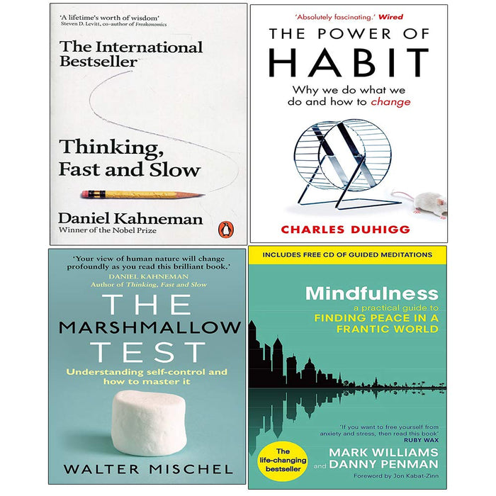 Thinking Fast and Slow, Power of Habit, Marshmallow Test, Mindfulness 4 Books Collection Set - The Book Bundle