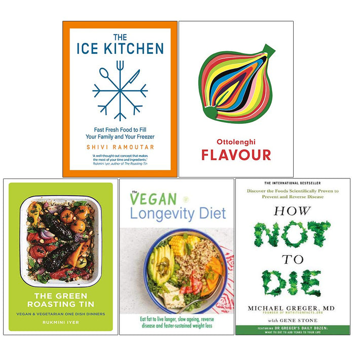 The Ice Kitchen,Ottolenghi Flavour, The Green Roasting Tin,The Vegan Longevity Diet,How Not To Die 5 Books Collection Set - The Book Bundle